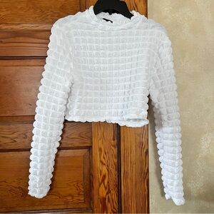 Love Feminine Coquette Puff Texture White Long Sleeve Crop Top Size XL